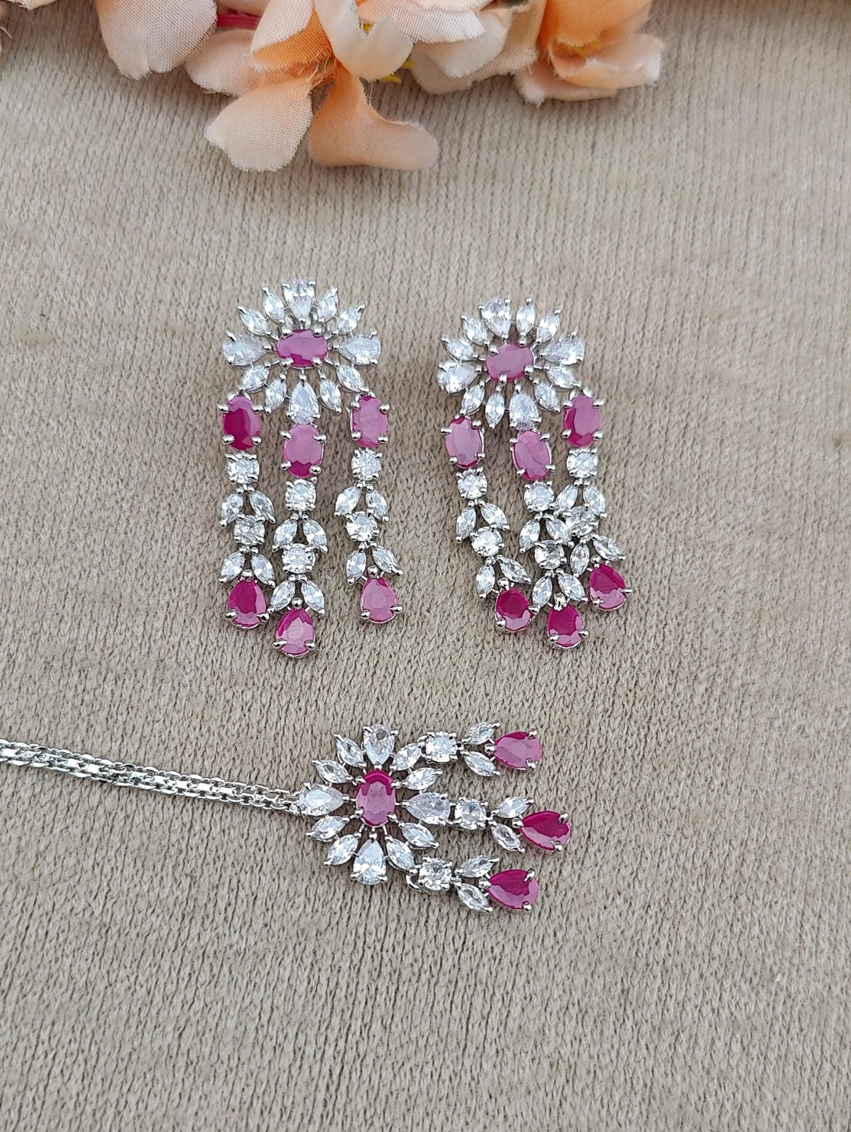 Rizwa Floral AD Earrings Tikka