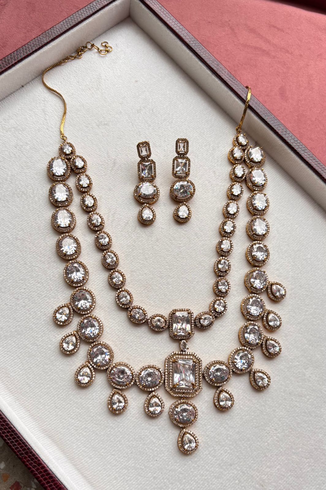 2--Layered AD Necklace Set | AD Necklace with Earrings