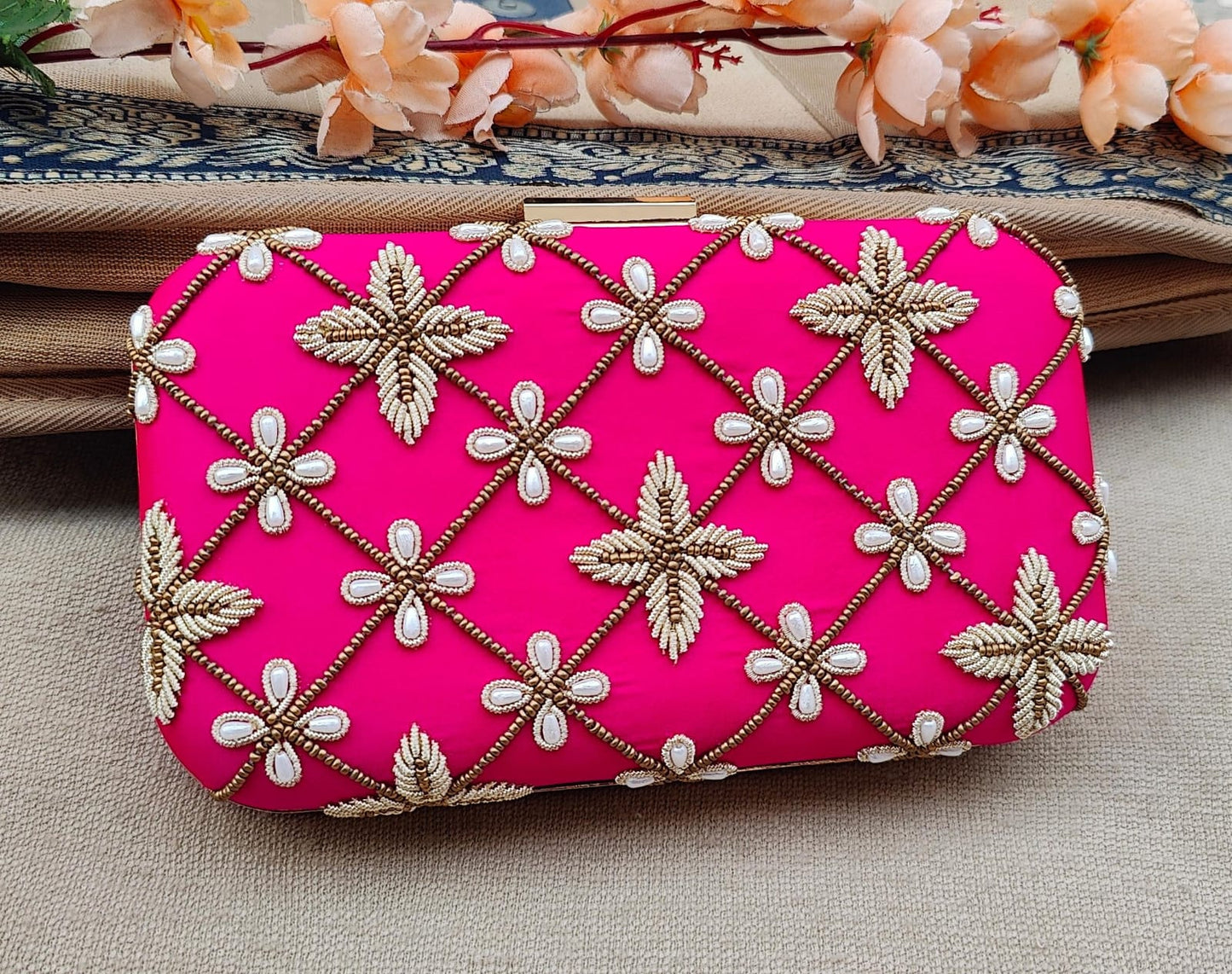 Amita Hot Pink Box Clutch