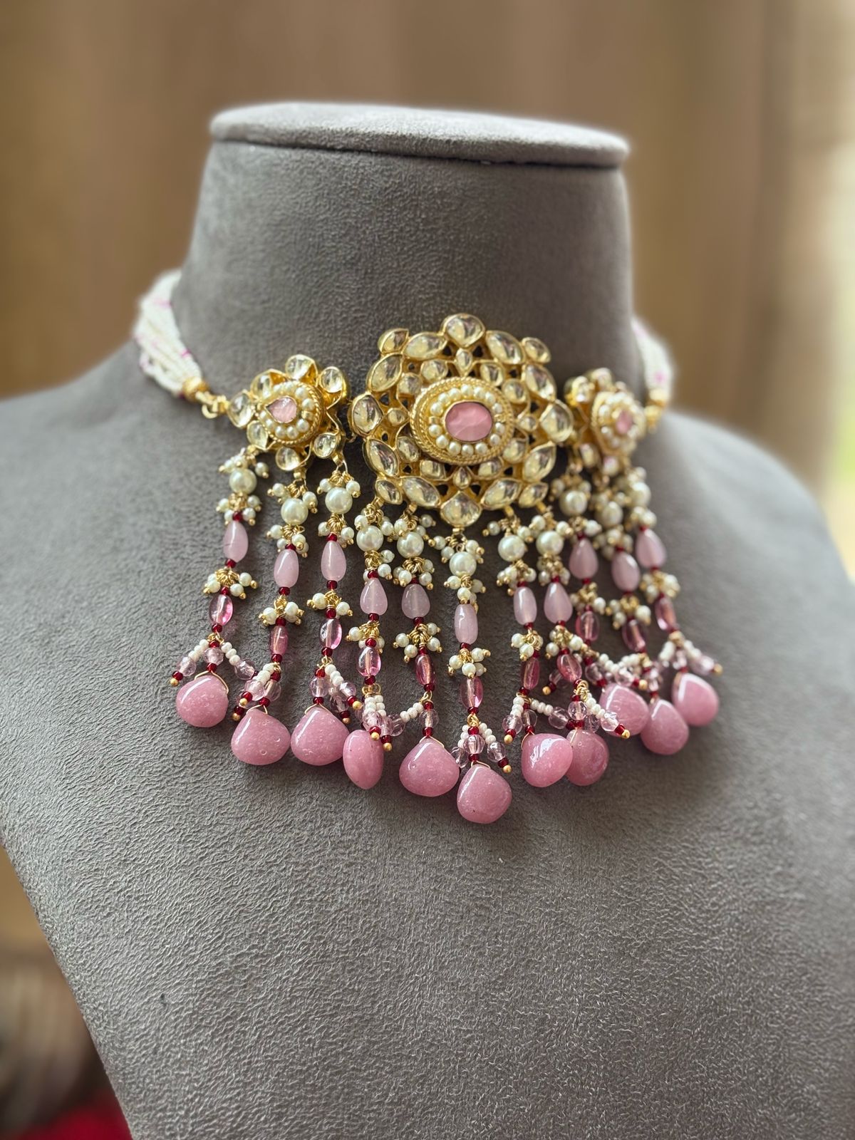Tharsika Pachi Choker Set (Pink)