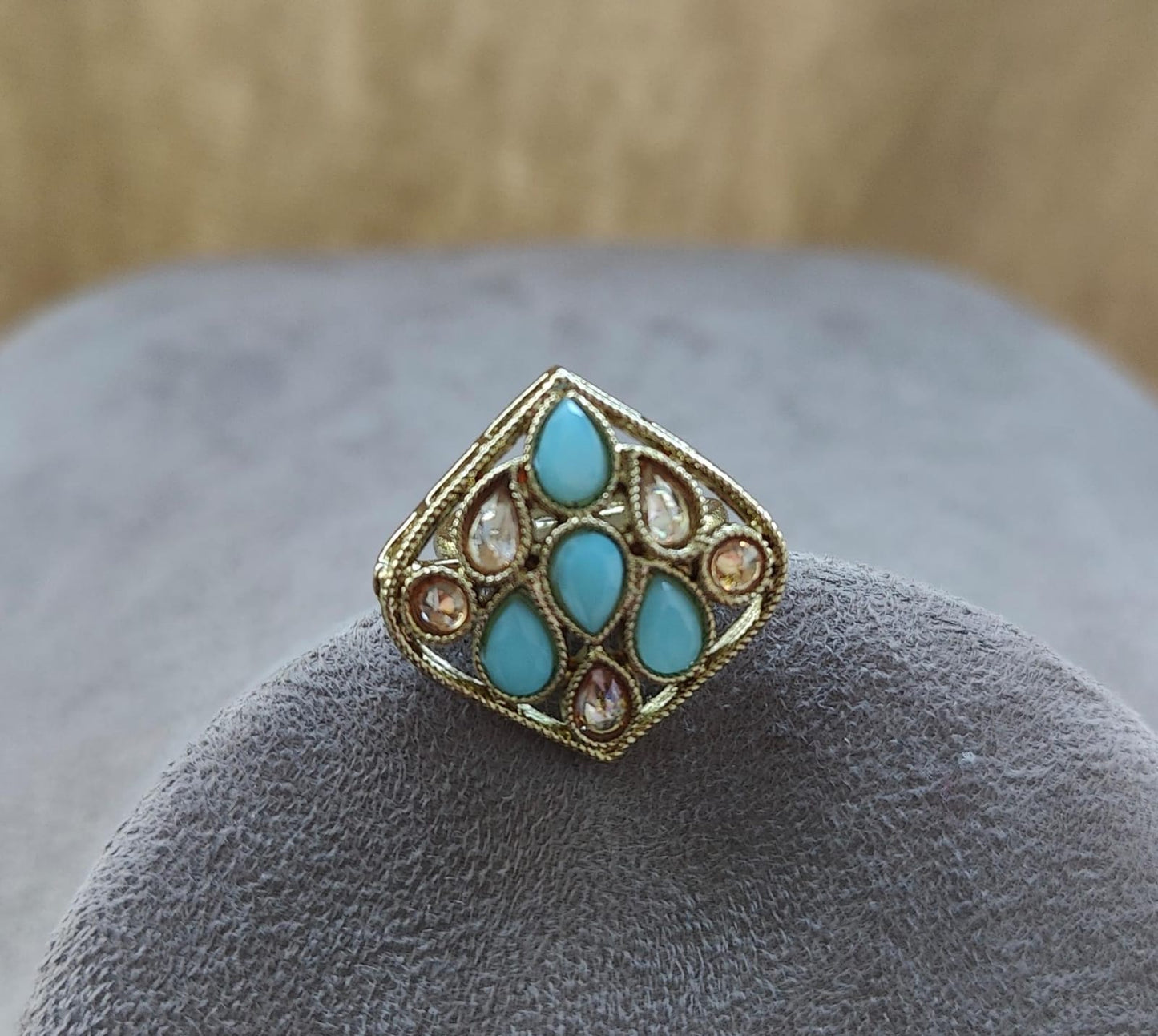 Dimpy Polki Ring (Aqua Blue)