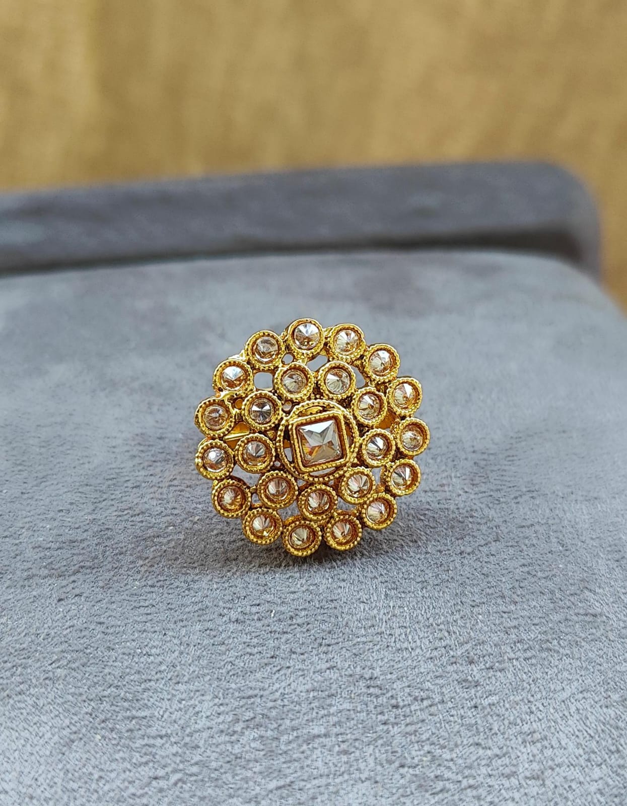 Pushti Floral Gold Polki Ring