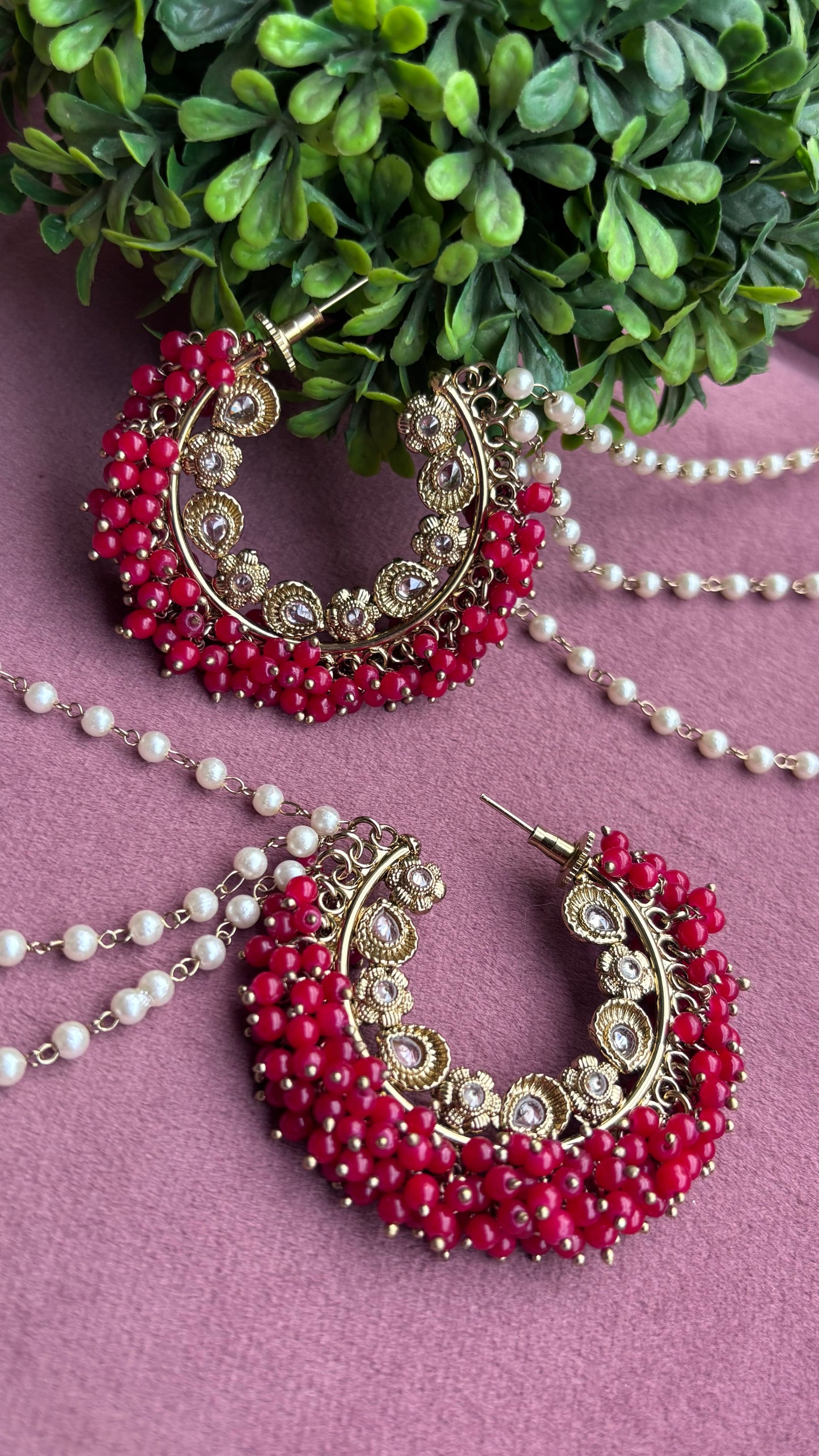 Aditi Oversized Polki Earrings with Earchains