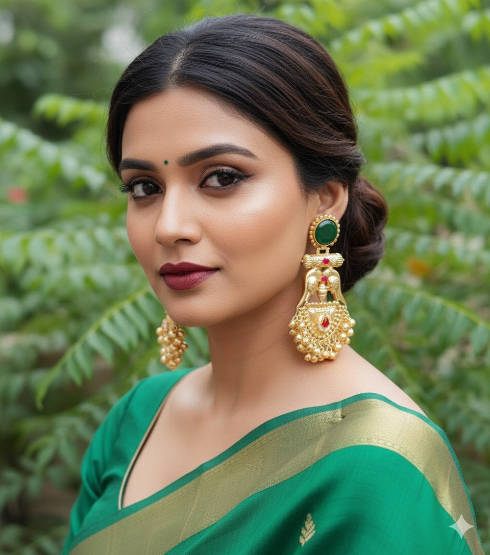 Ruchi Gold Brass Earrings | Handcrafted Traditional Big Statement Earrings