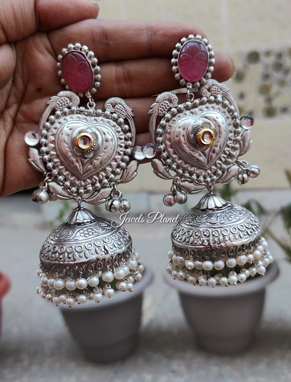 Dikhshita Silver Jhumkas