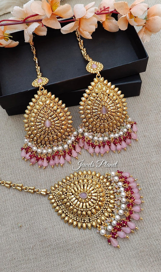 Gurjeet Oversized Gold Earrings Tikka