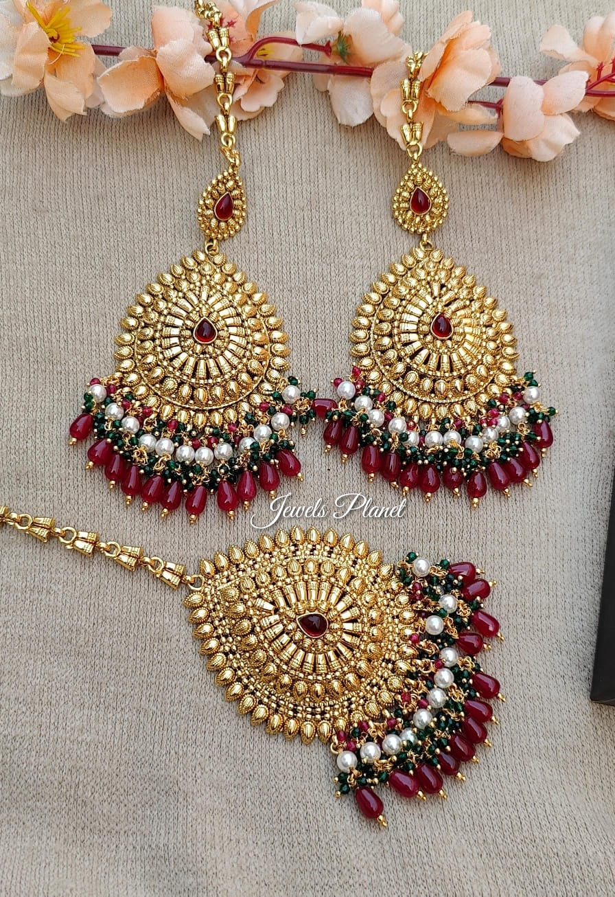 Gurjeet Oversized Gold Earrings Tikka