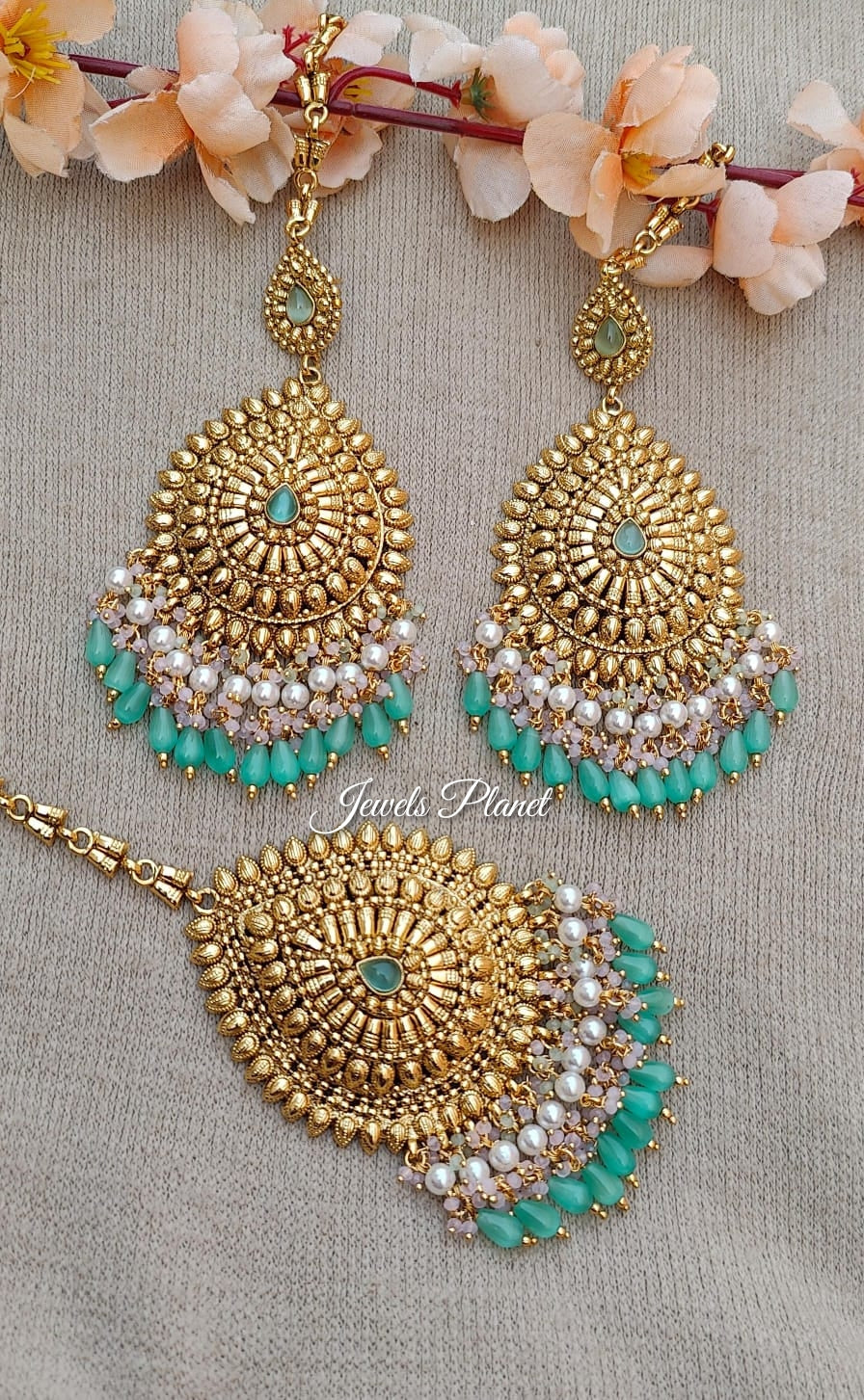 Gurjeet Oversized Gold Earrings Tikka