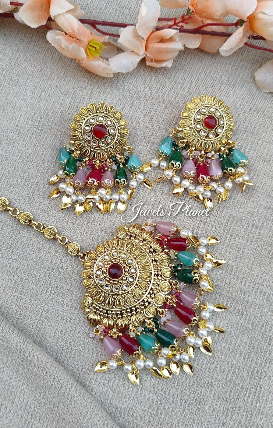 Amandeep Gold Earrings Tikka