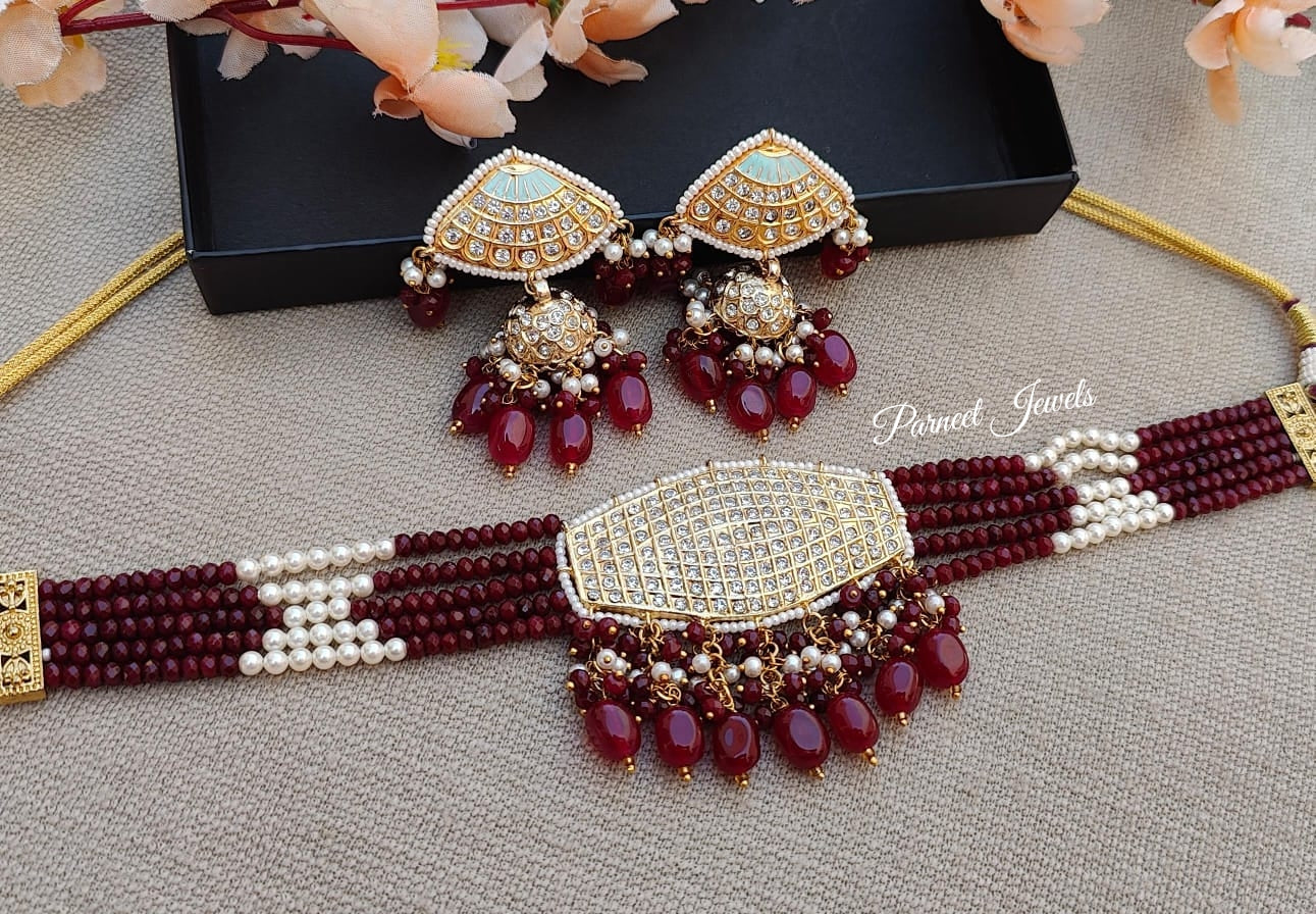 Kashika Beaded Choker (Maroon)