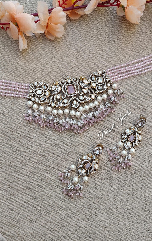 Elena Pink Polki Kundan Halsband