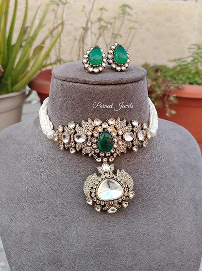 Aksha Moissanite Beaded Choker (Mint)