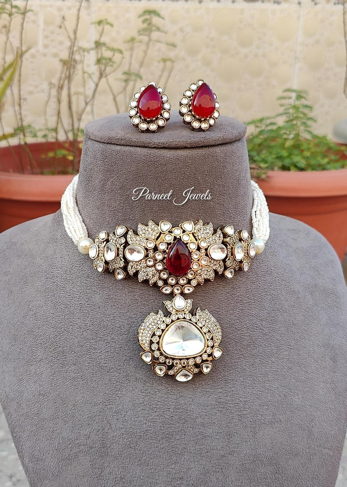 Aksha Moissanite Beaded Choker (Ruby)