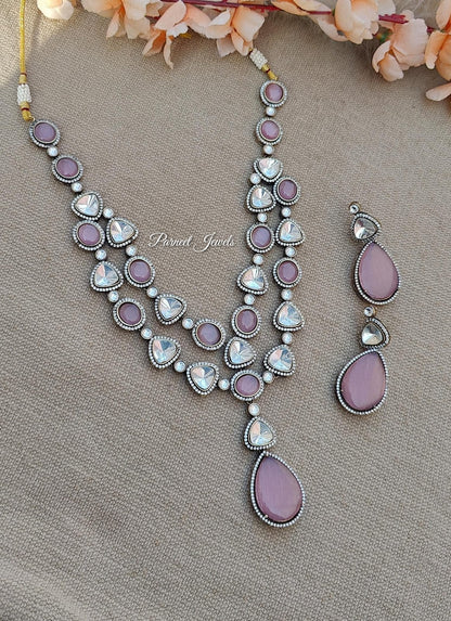 Adhya Long Necklace Set (Pink)