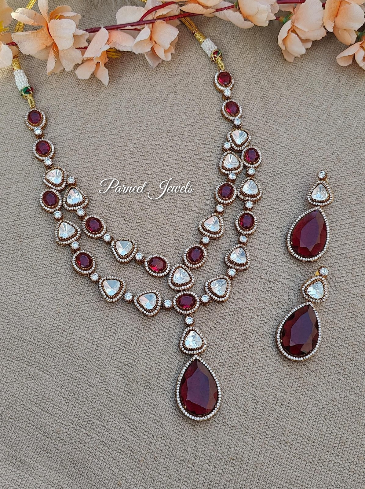 Adhya Long Necklace Set (Maroon)