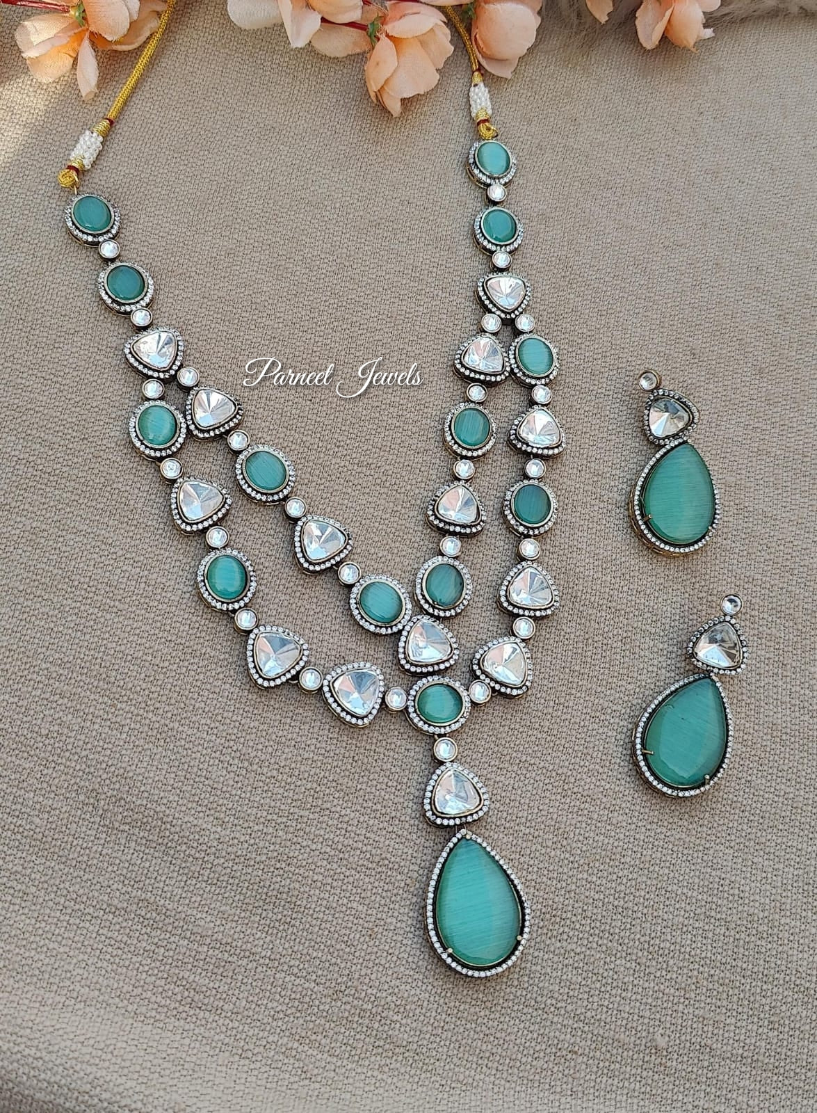 Adhya Long Necklace Set (Mint)