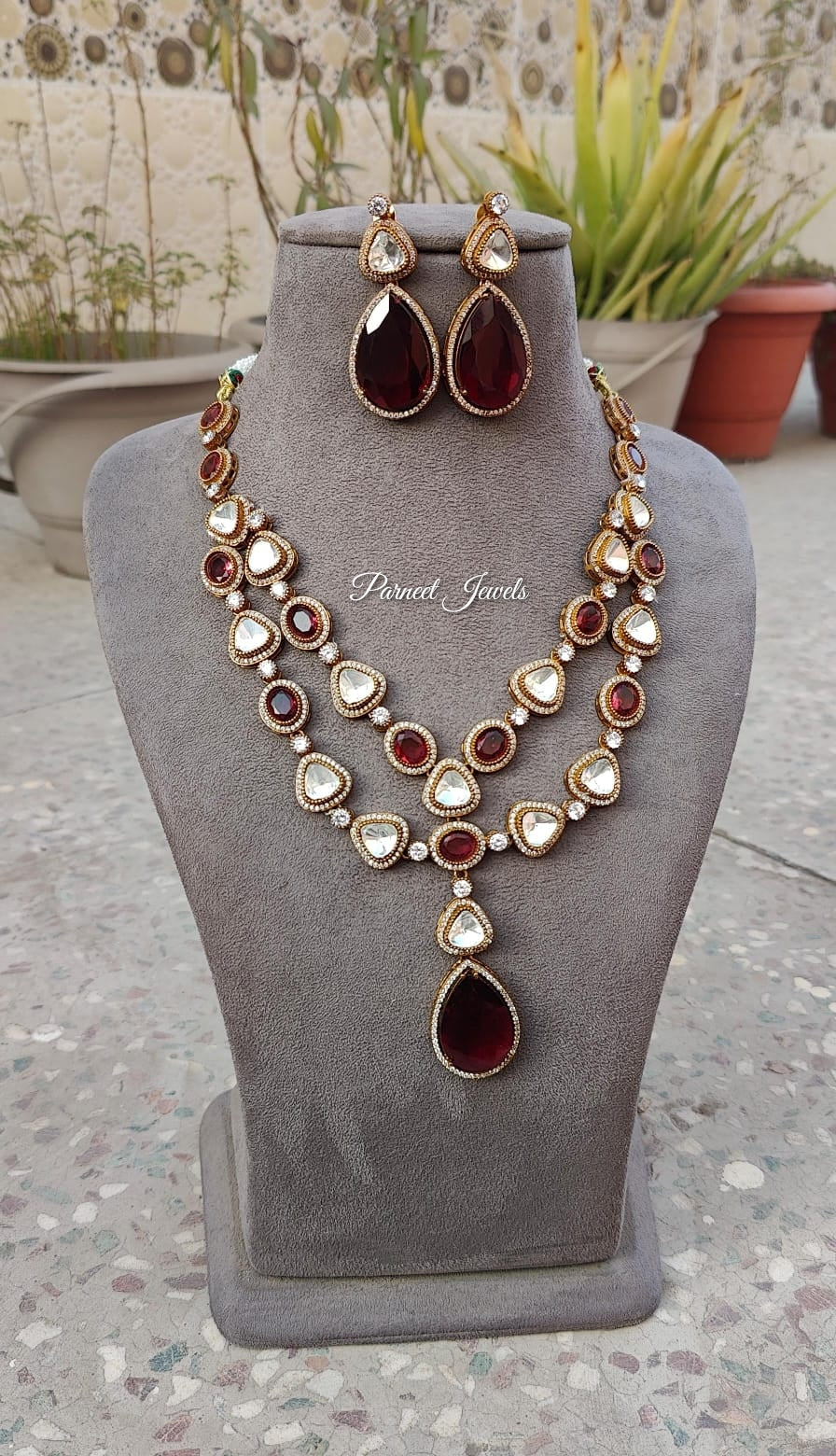 Adhya Long Necklace Set (Maroon)