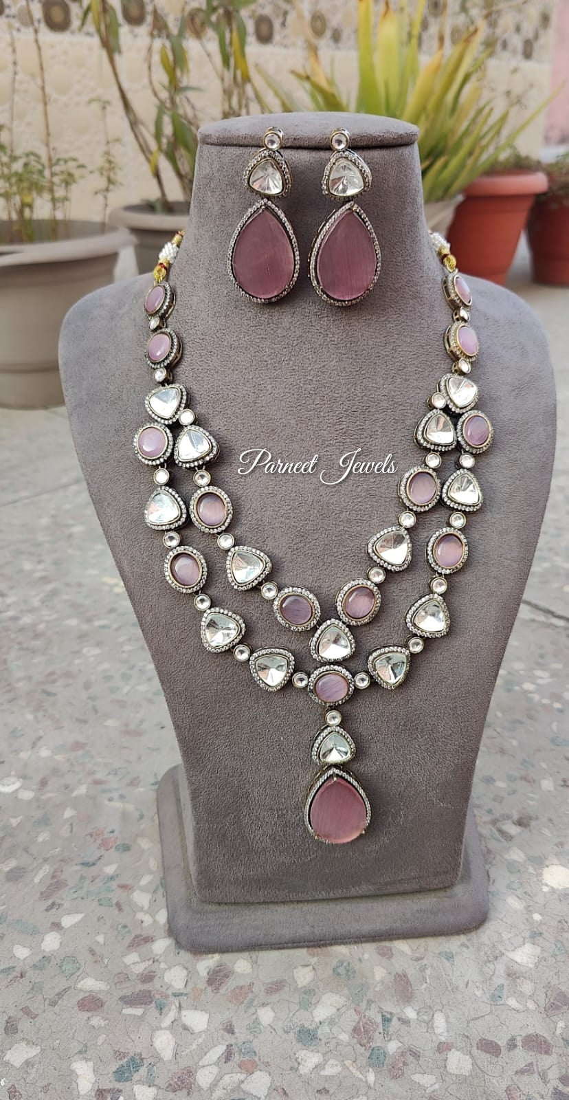 Adhya Long Necklace Set (Pink)