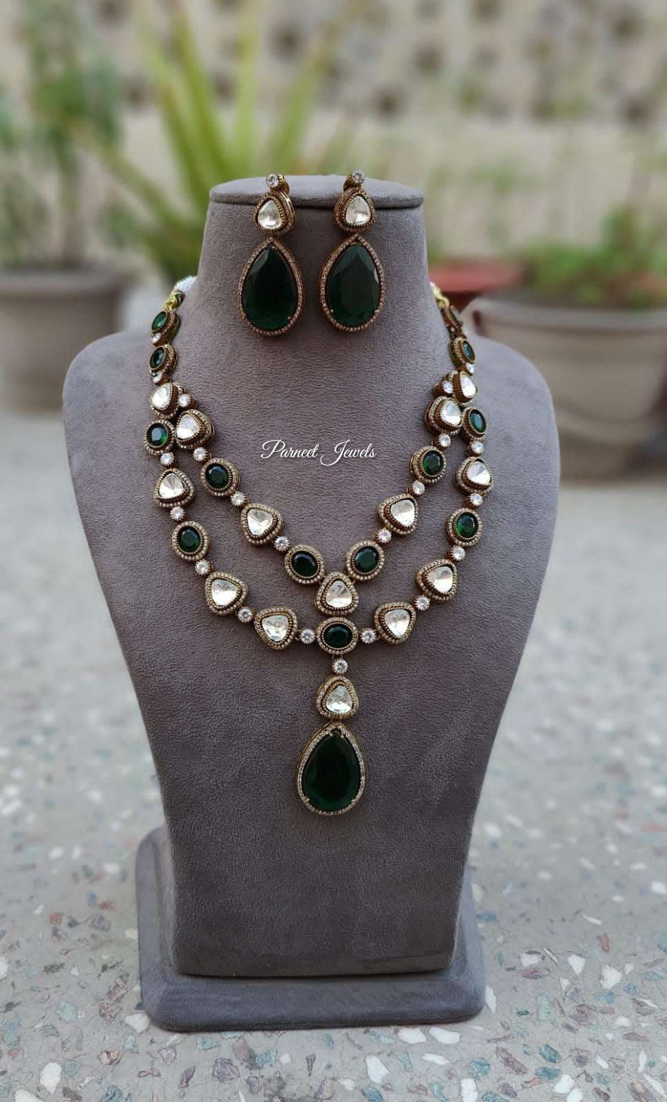 Adhya Long Necklace Set (Green)