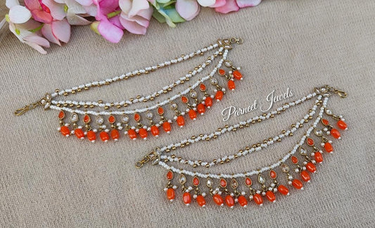 Raima Polki Earchains/Saharey (Orange)