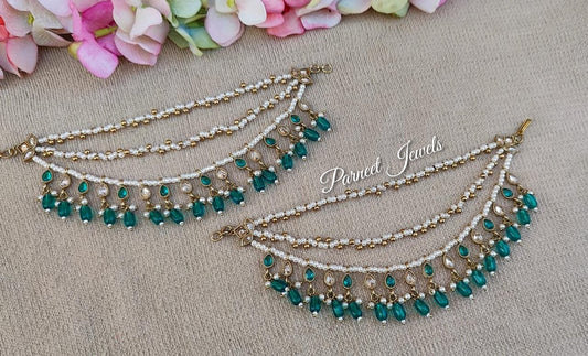 Raima Polki Earchains/Saharey (Teal)