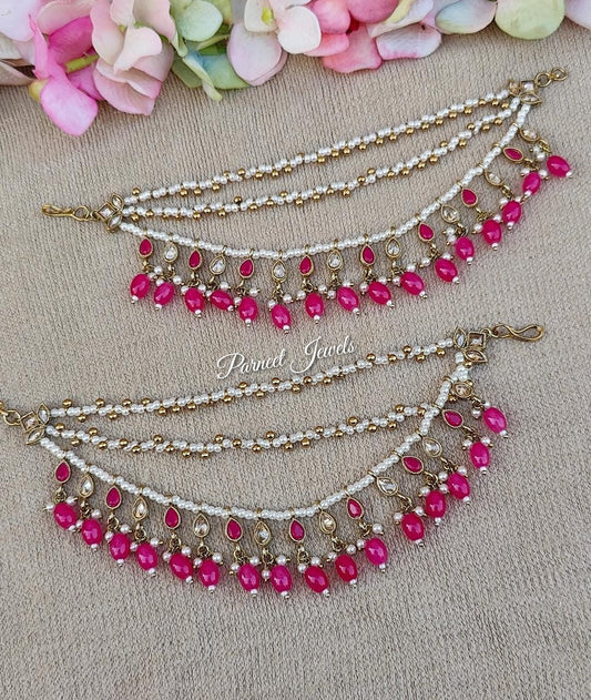 Raima Polki Earchains/Saharey (Hot Pink)