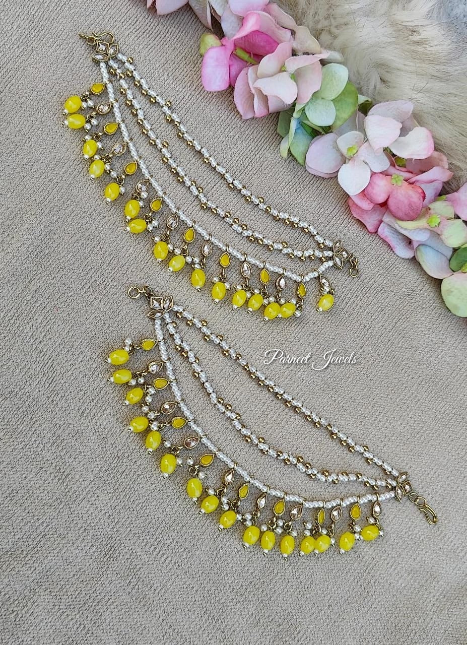 Raima Polki Earchains/Saharey (Yellow)