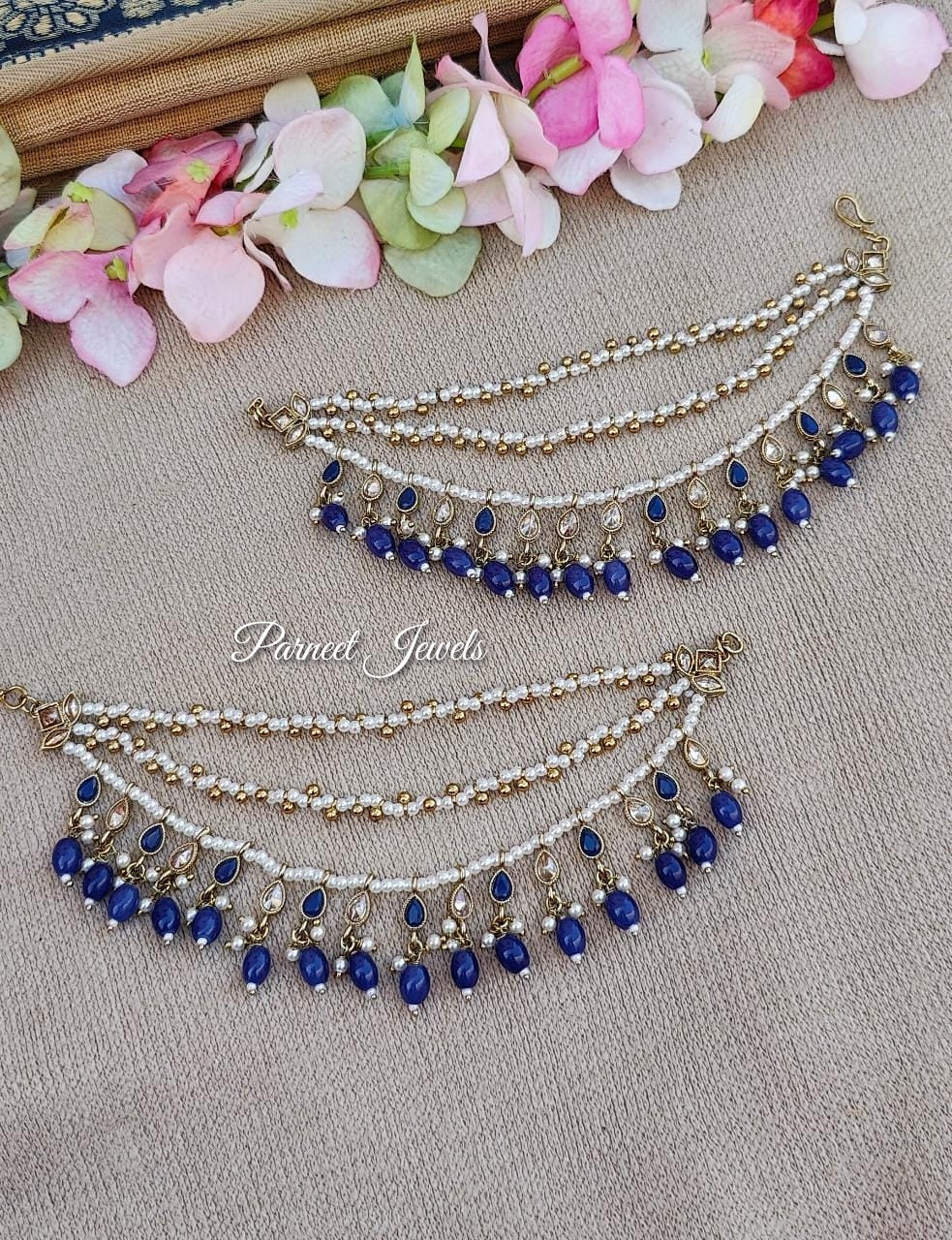 Raima Polki Earchains/Saharey (Navy Blue)