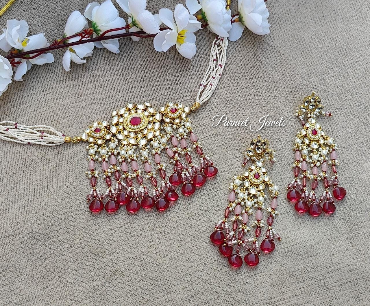 Tharsika Pachi Choker Set