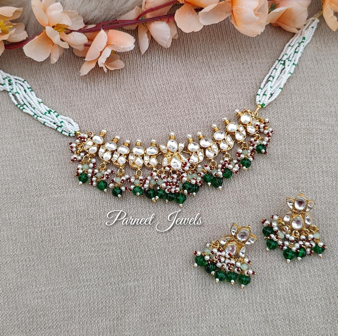 Krishi Pachi Kundan Choker Set