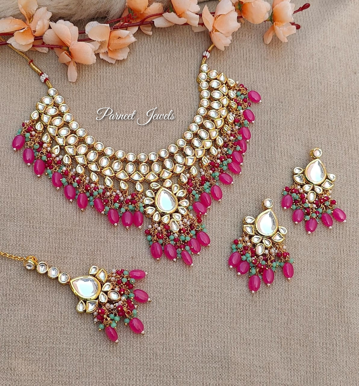 Candace Kundan Necklace (Hot Pink)