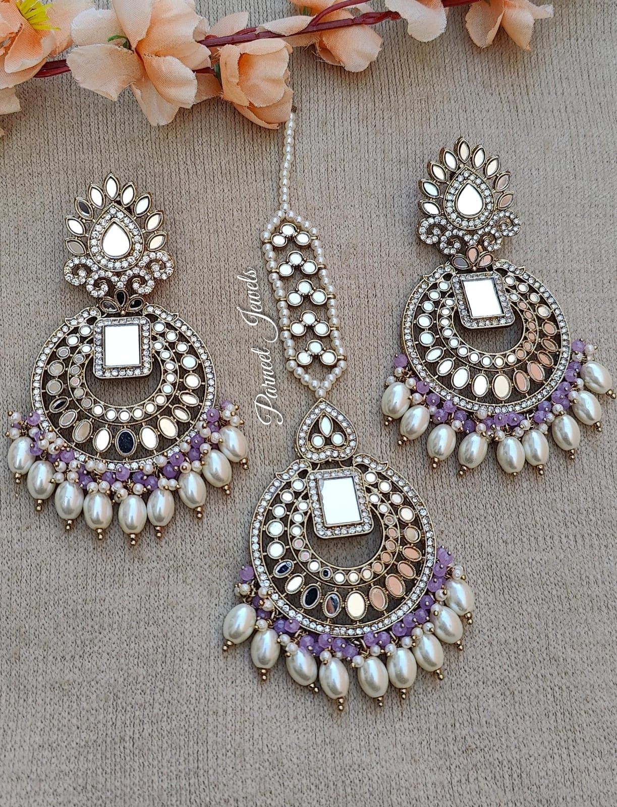 Shipra Oversized Mirror  Earrings Tikka