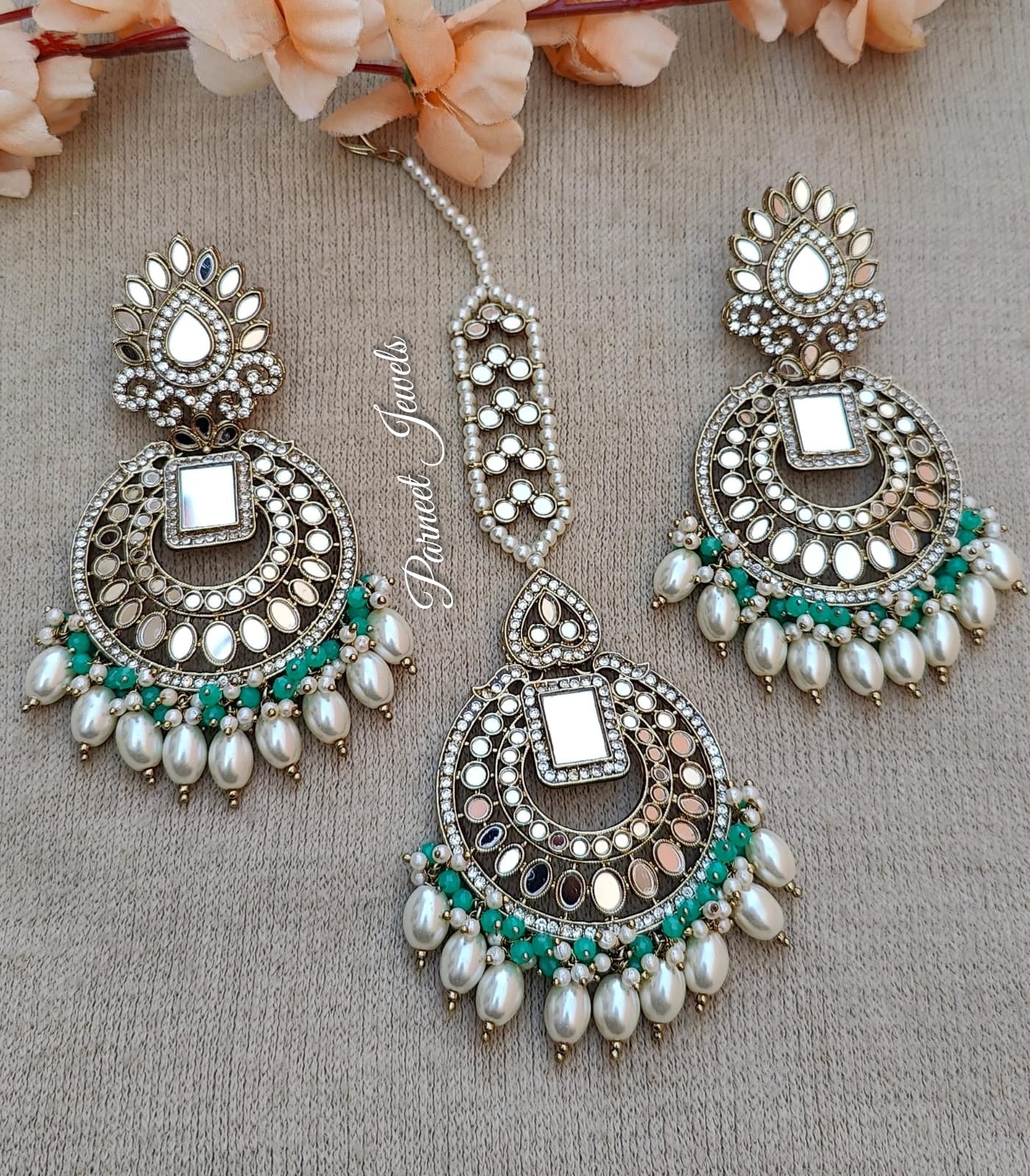 Shipra Oversized Mirror  Earrings Tikka