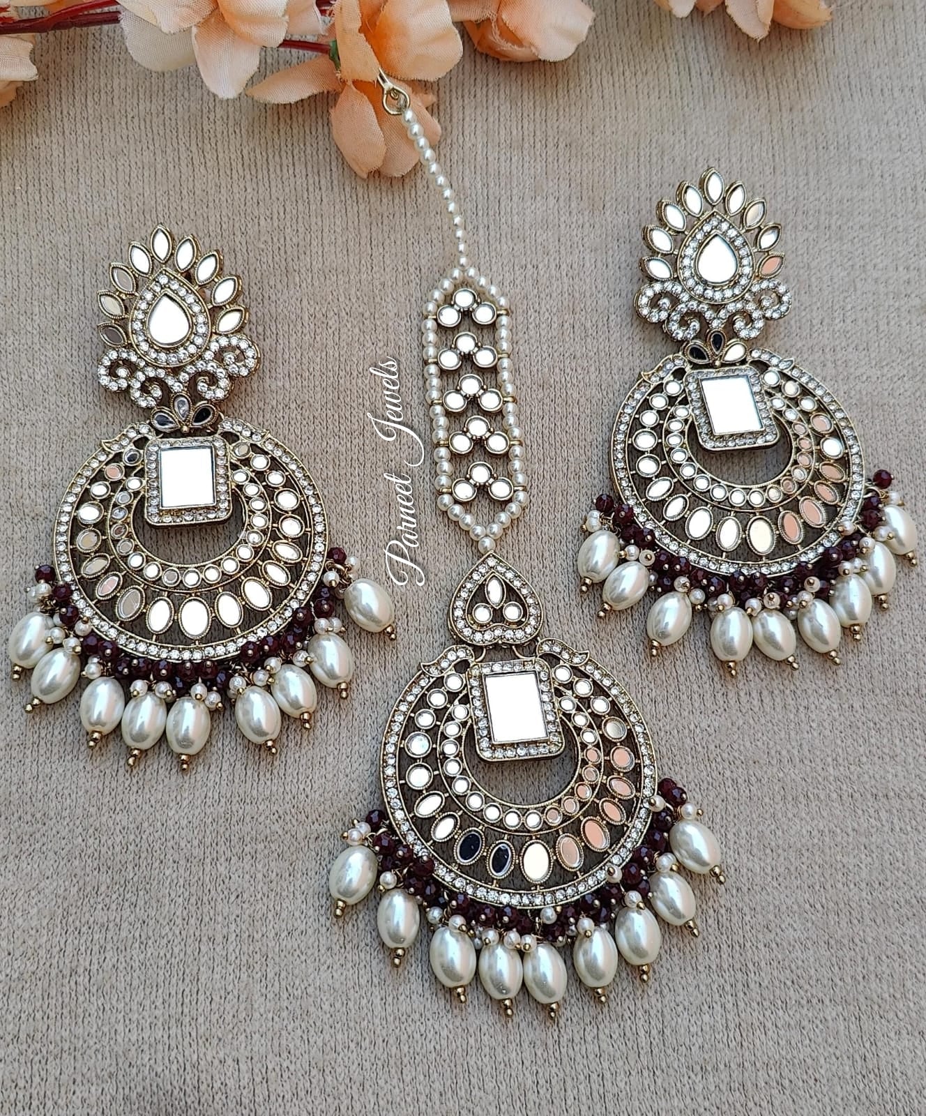 Shipra Oversized Mirror  Earrings Tikka