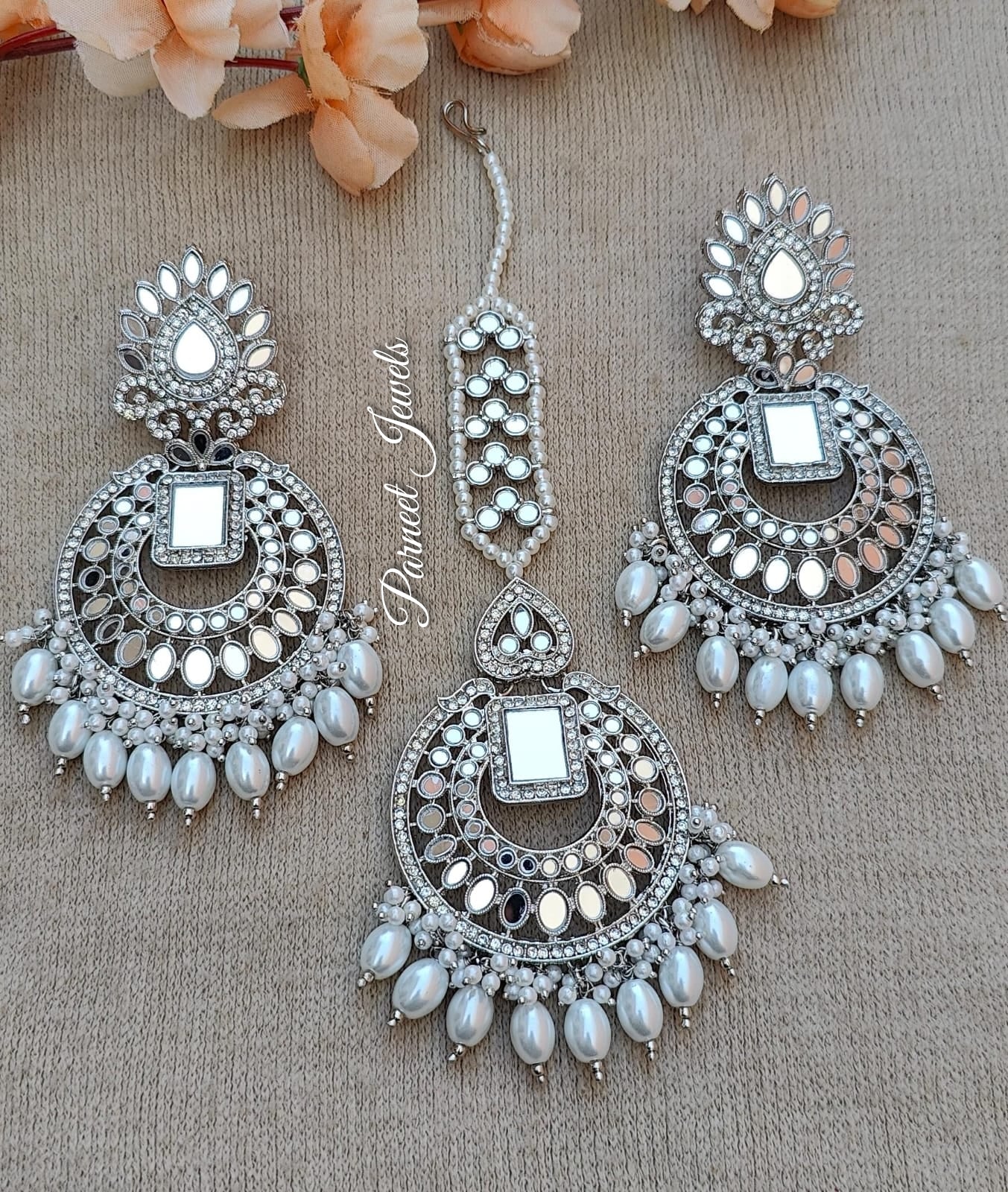 Shipra Oversized Mirror  Earrings Tikka