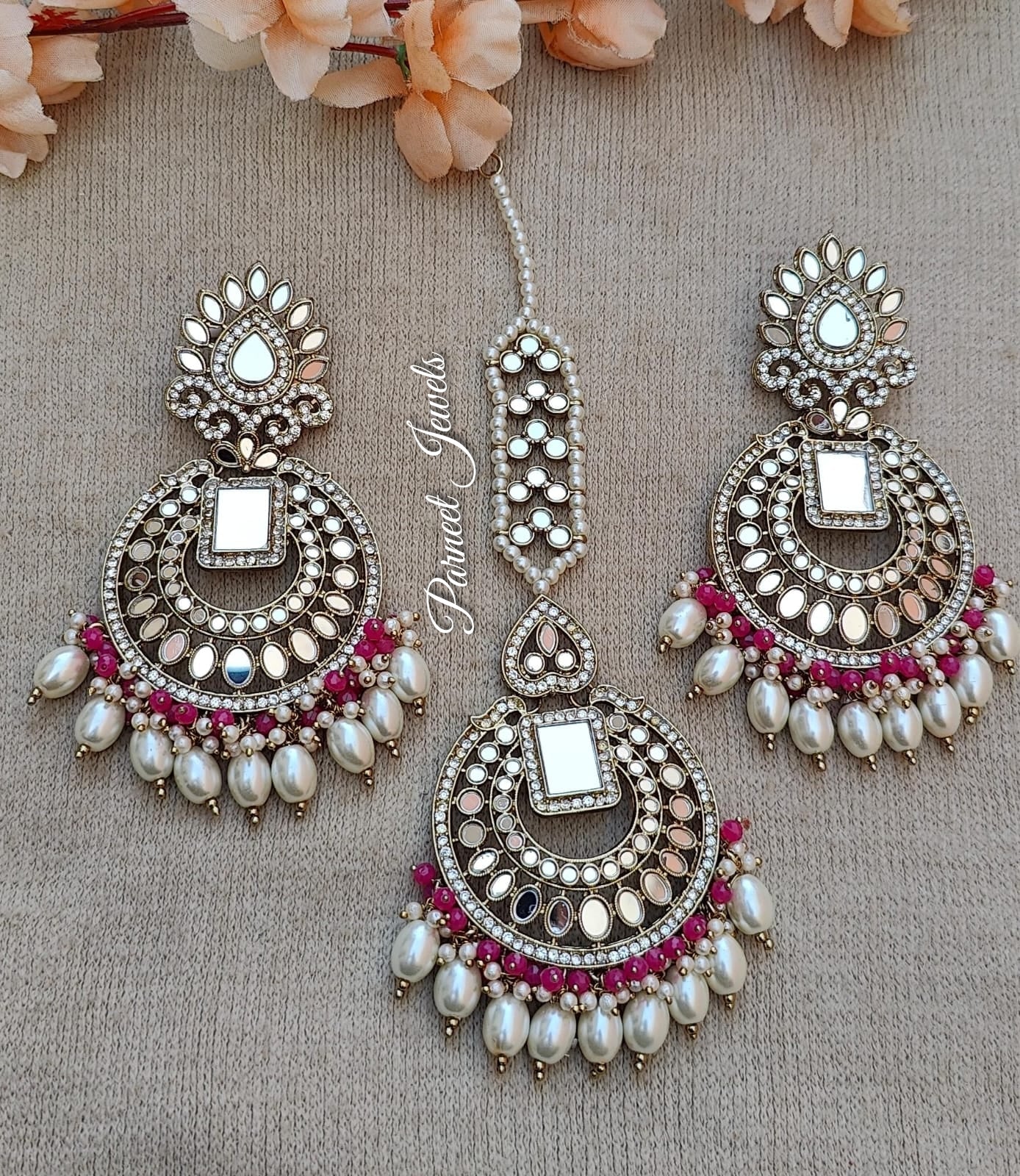 Shipra Oversized Mirror  Earrings Tikka