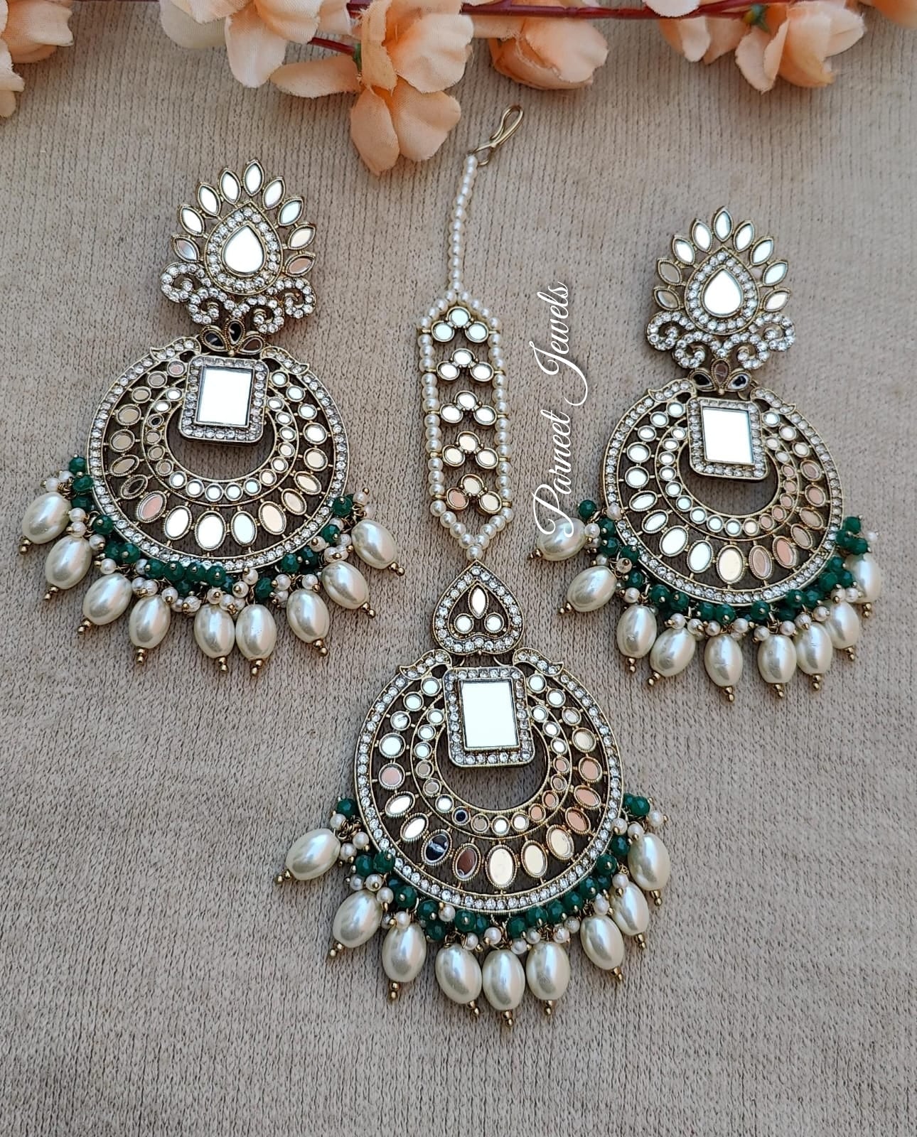 Shipra Oversized Mirror  Earrings Tikka