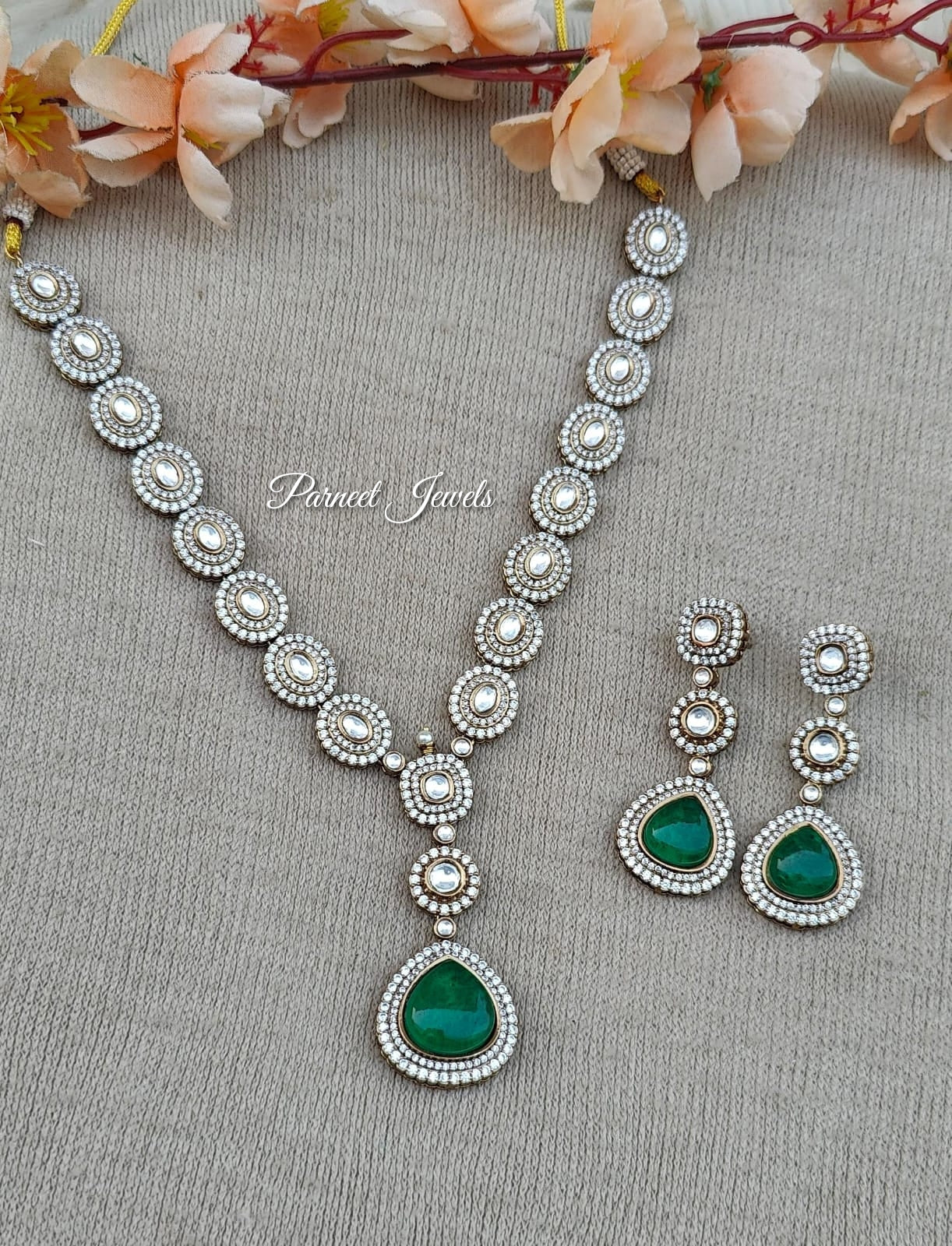 Vaibhavi Long Moissanite Necklace Set