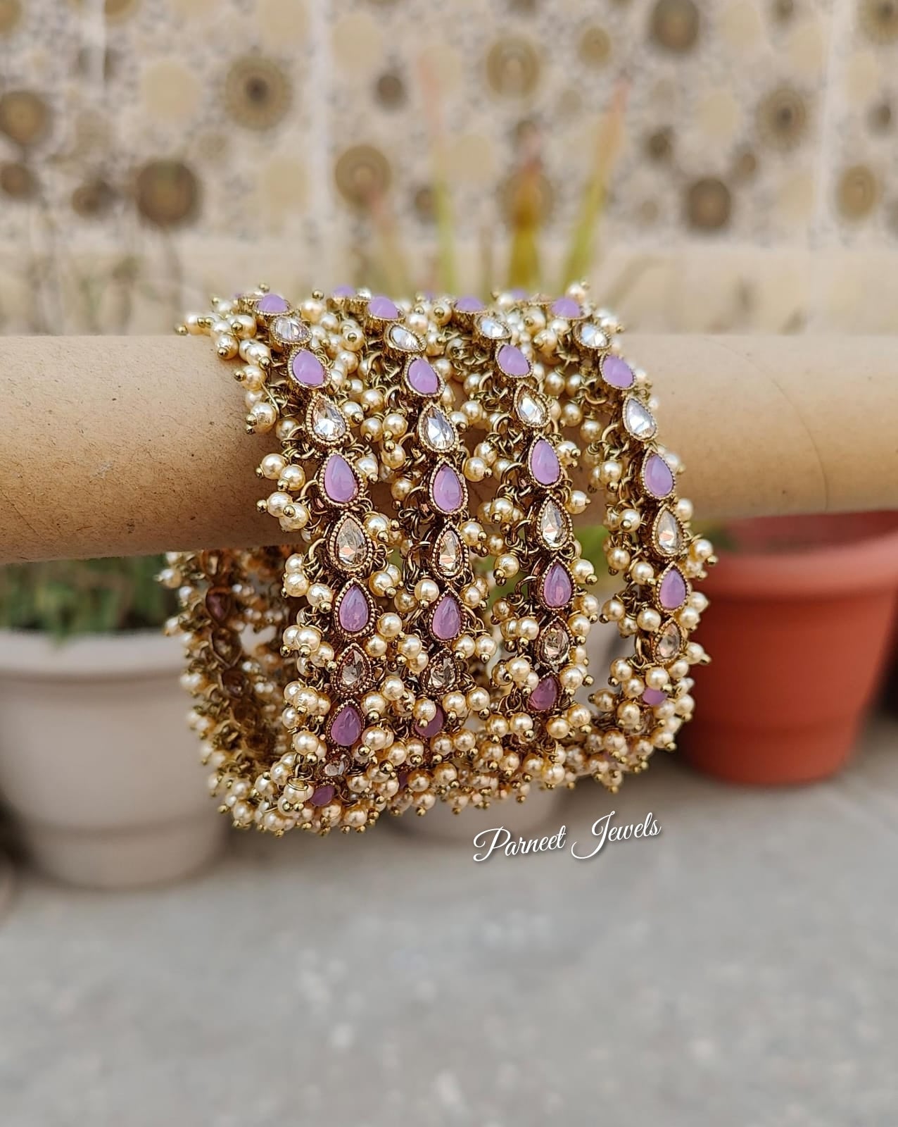 Varsha Polki Bangles (Lilac)