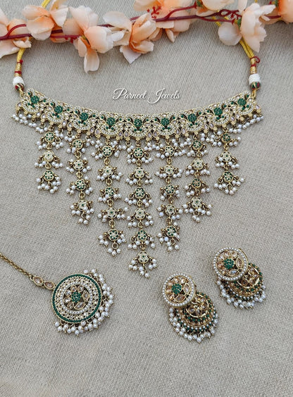 Samiha Polki Choker Set (Green)