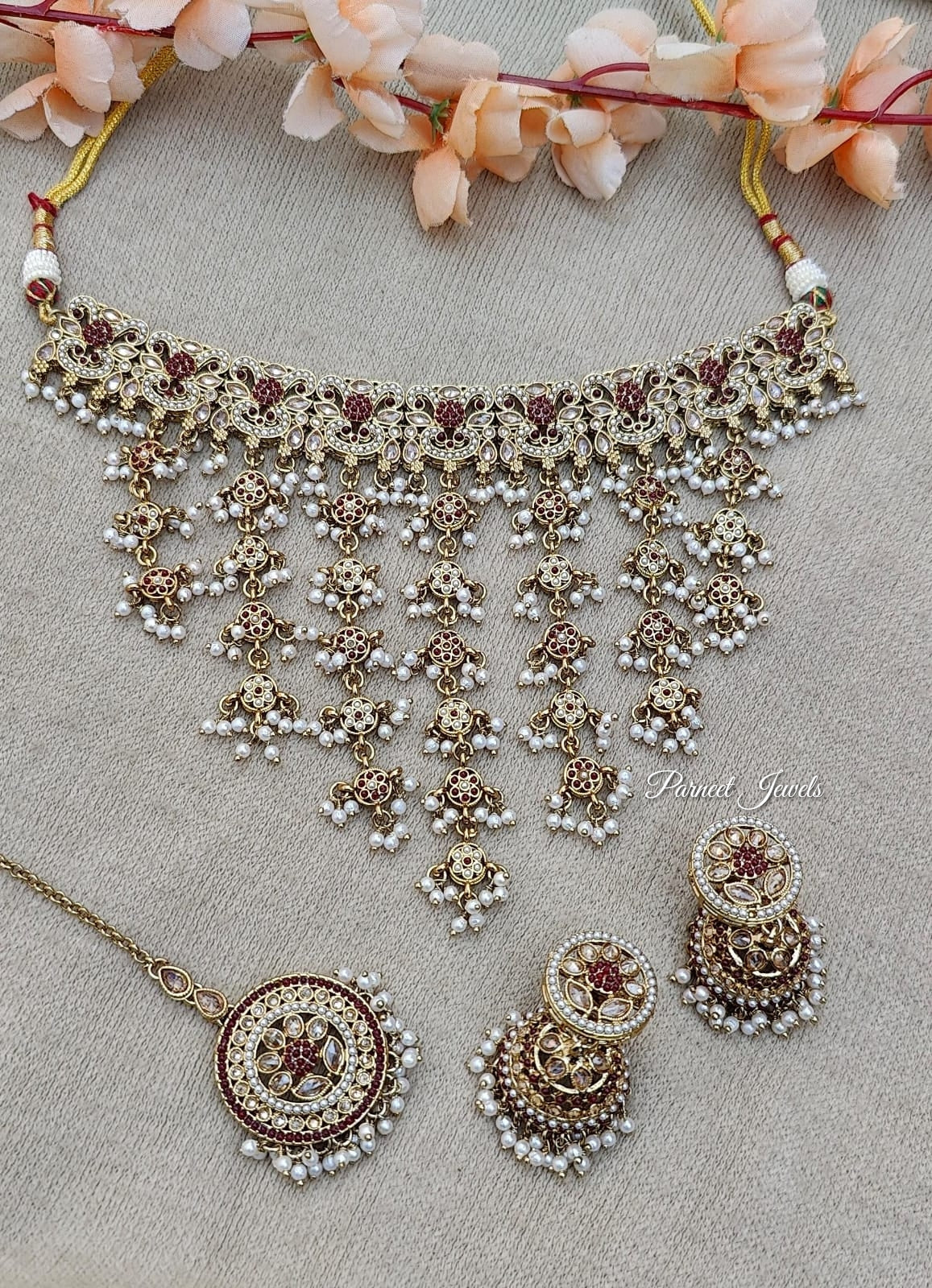 Samiha Polki Choker Set (Maroon)