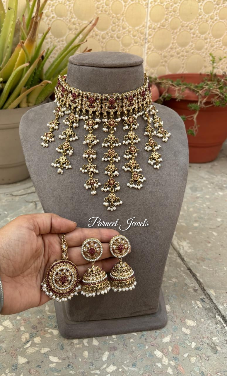 Samiha Polki Choker Set (Maroon)