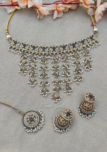 Samiha Polki Choker Set (Navy Blue)