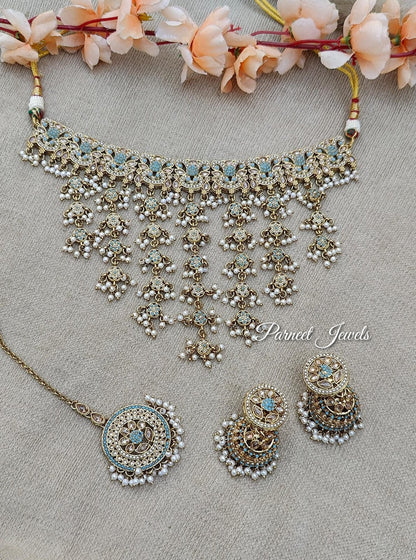 Samiha Polki Choker Set (Aqua)