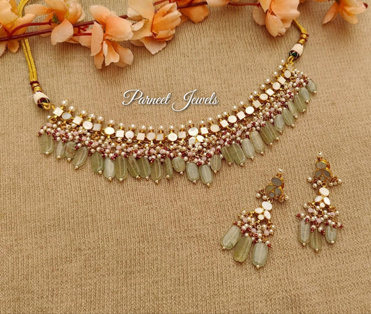 Muskan mother of pearls pachi kundan necklace set