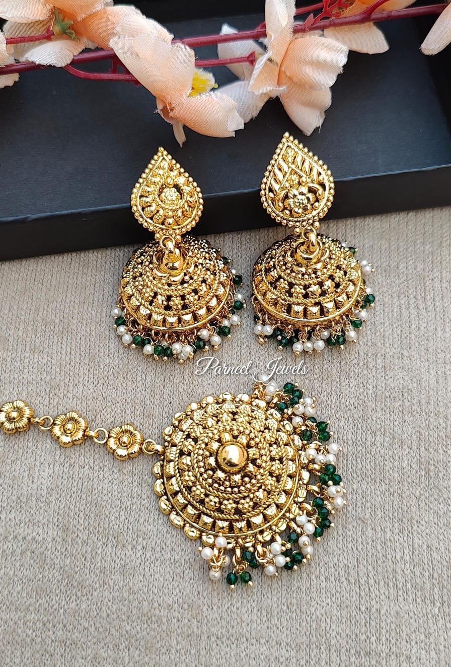 Raji Gold Jhumkis Tikka