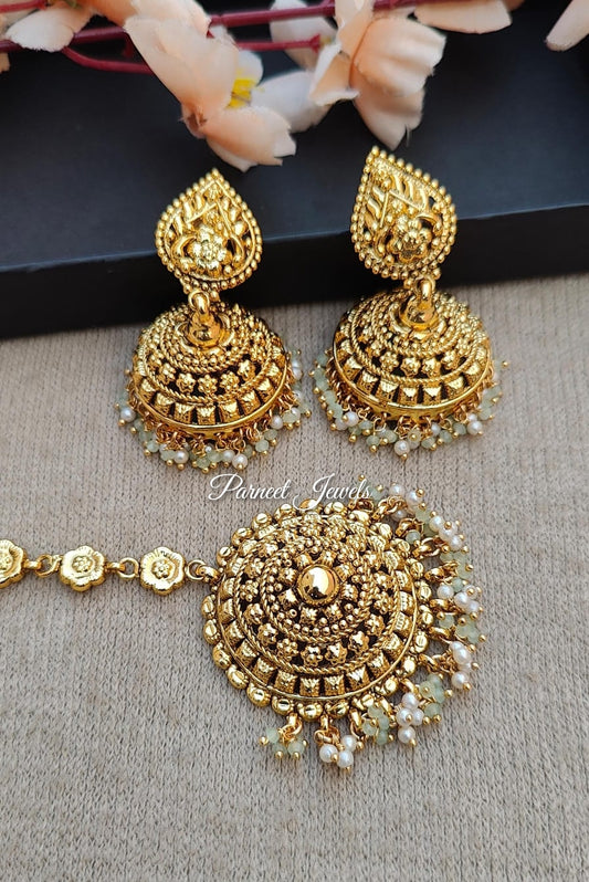 Raji Gold Jhumkis Tikka