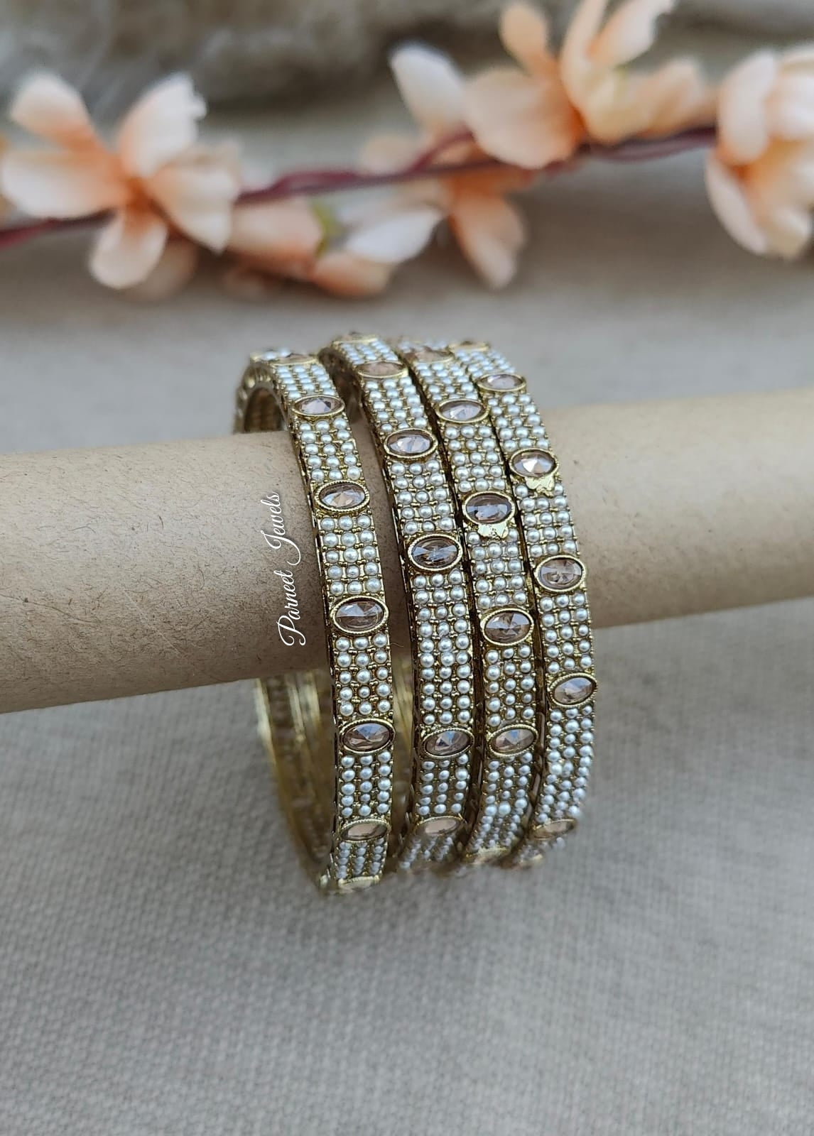 Saina Polki Bangles (Pearl)