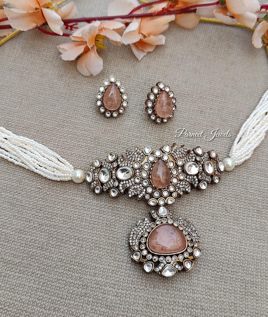 Aksha Moissanite Beaded Choker (Peach)