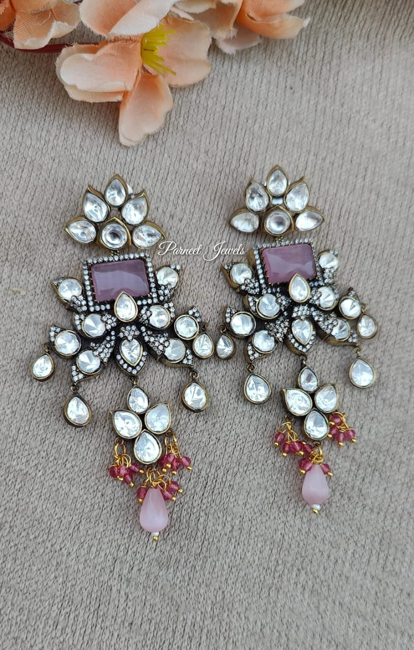 Cherry Moissanite Kundan Earrings